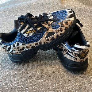 Adidas leopard fur and leather sneakers